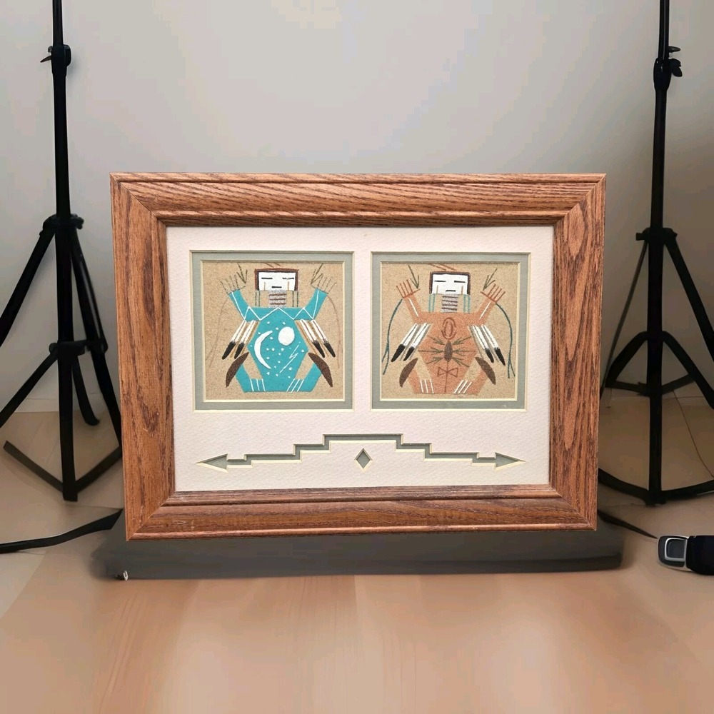Framed Southwest Sand Painting Handmade American‎ Indian Signed Unique